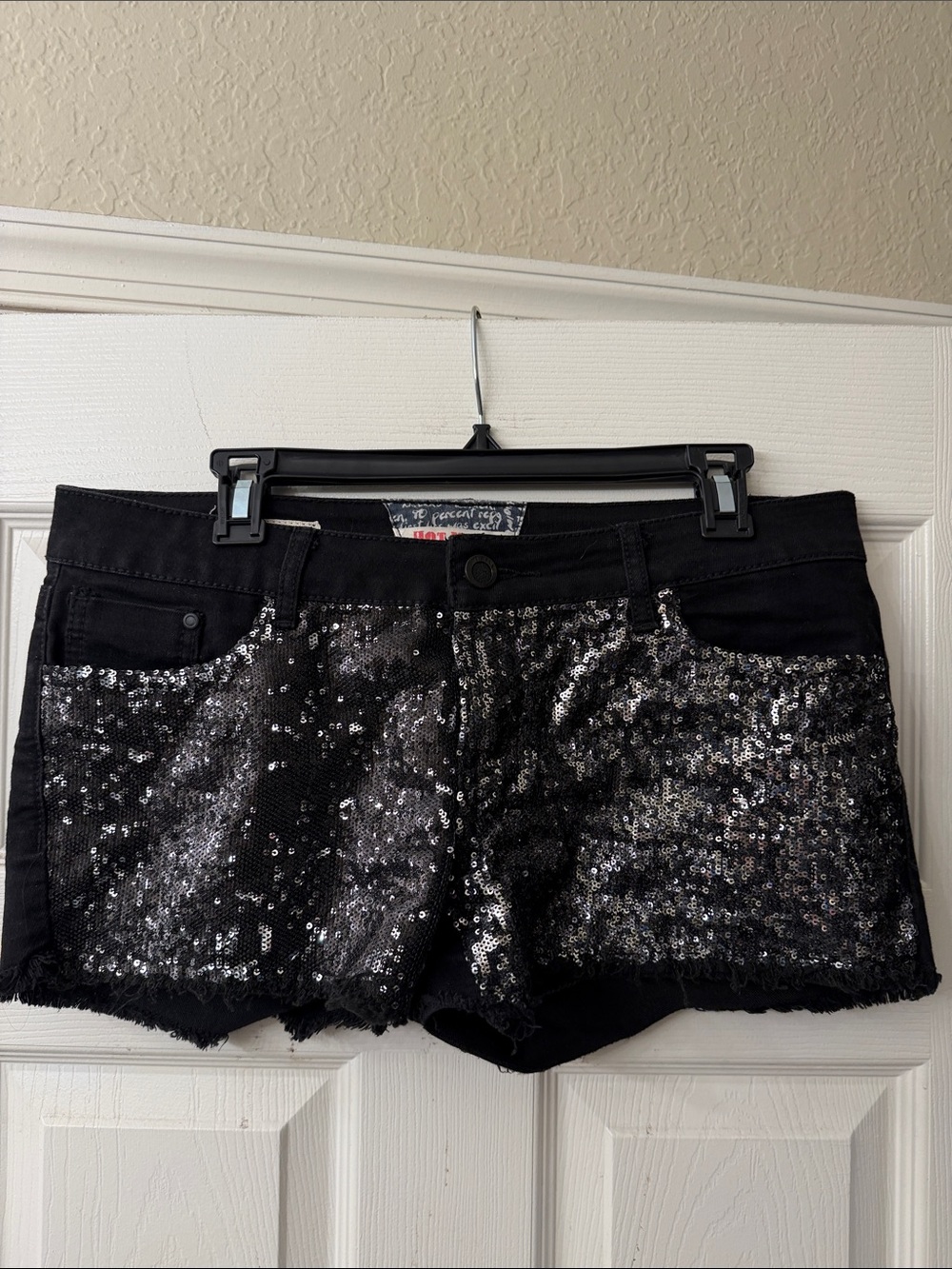 Hot Kiss Black Sequin Jean Shorts
